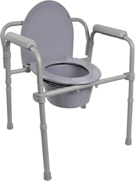 McKesson Folding Commode Chair with 7.5 qt Bucket, 350 lbs Weight Capacity, 13 1/2 in Seat Width, Adjustable Height, 1 Count