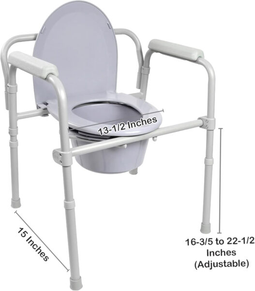 McKesson Folding Commode Chair with 7.5 qt Bucket, 350 lbs Weight Capacity, 13 1/2 in Seat Width, Adjustable Height, 1 Count