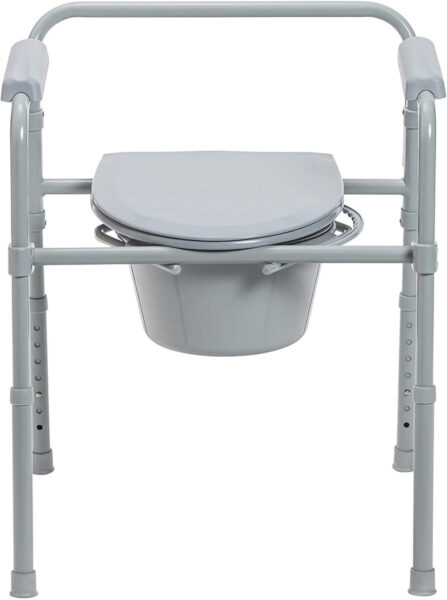 McKesson Folding Commode Chair with 7.5 qt Bucket, 350 lbs Weight Capacity, 13 1/2 in Seat Width, Adjustable Height, 1 Count