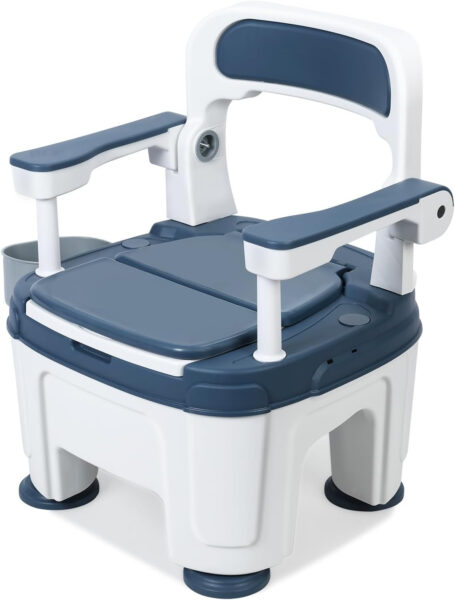 Bedside Commode, Adult Mobile Portable Toilet, Toilet Chair Seat with Handles, Height Adjustable Anti-Slip and Anti-Rollover, Adult Potty Chair Load 882lb for Seniors Disabilities Elderly