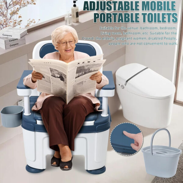 Bedside Commode, Adult Mobile Portable Toilet, Toilet Chair Seat with Handles, Height Adjustable Anti-Slip and Anti-Rollover, Adult Potty Chair Load 882lb for Seniors Disabilities Elderly