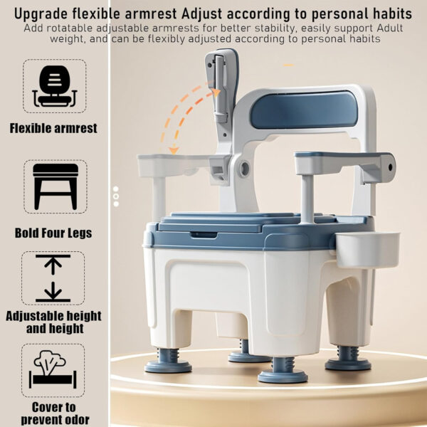 Bedside Commode, Adult Mobile Portable Toilet, Toilet Chair Seat with Handles, Height Adjustable Anti-Slip and Anti-Rollover, Adult Potty Chair Load 882lb for Seniors Disabilities Elderly