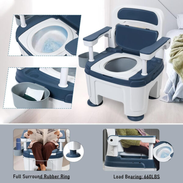 Bedside Commode, Adult Mobile Portable Toilet, Toilet Chair Seat with Handles, Height Adjustable Anti-Slip and Anti-Rollover, Adult Potty Chair Load 882lb for Seniors Disabilities Elderly