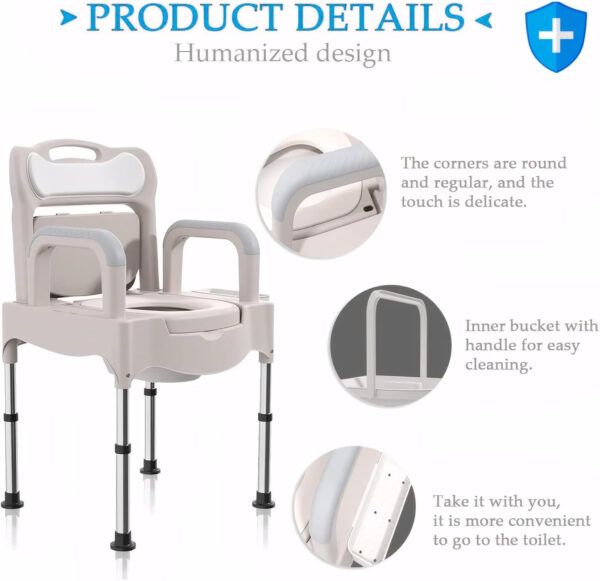 Bedside Commodes, Bedside Toilet, Commode Chair, Height Adjustable Adult Potty Chair for Seniors, Portable Toilets for Home Use, Suitable for People (Upgrade-with Light-White)