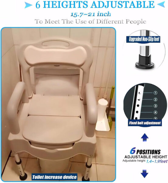 Bedside Commodes, Bedside Toilet, Commode Chair, Height Adjustable Adult Potty Chair for Seniors, Portable Toilets for Home Use, Suitable for People (Upgrade-with Light-White)