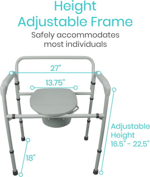 Vive Bariatric Bedside Commode 500 lb Capacity- Folding 3n1 Toilet Chair, Portable Extra Wide Seat with Bucket Splash Guard, Heavy Duty Adult Bathroom, Pail Fits Standard Disposable Liner Bag, Nonslip