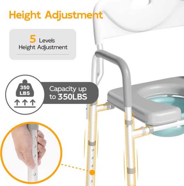 Xilingol Raised Toilet Seat with Handles and Back,350lb Bedside Commode Chair with Arms, 4-in-1 Adjustable and Portable Bathroom Chair for Adults, Seniors, Elderly, Handicapped, Disabled