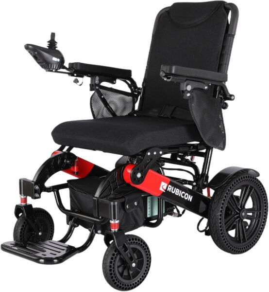 DX08 Rubicon – Puncture-Free Wheels Electric Wheelchair with Longest Range 25 Miles, Powerful 600W Motors, Airline Approved Electric Wheelchair with Dual 12AH Lithium Batteries