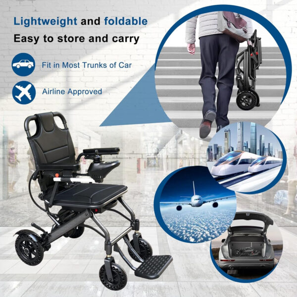 YIHAO Electric Wheelchairs for Adults, Portable Lightweight Foldable Power Wheelchairs, Weighs Only 30 lbs, Detachable Battery, Travel Motorized Wheelchair for Seniors, Airline Approved