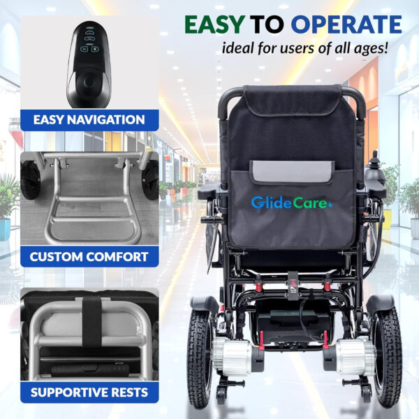 Glide Care G-6 Lightweight Foldable Electric Wheelchair for Adults – Airline-Approved, Compact Motorized Power Chair with 13-Mile Range, Silver Frame for Travel & Outdoor Use