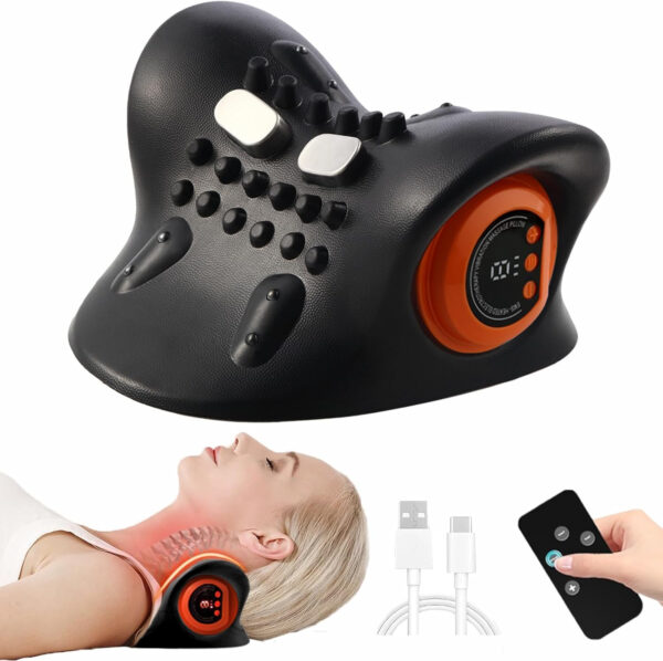 Neck Massager, Neck and Shoulder Relaxer, Heated Neck Stretcher for Pain Relief, Portable Cordless Neck Shoulder Cervical Traction Device Neck Massager Pillows(Light Black)