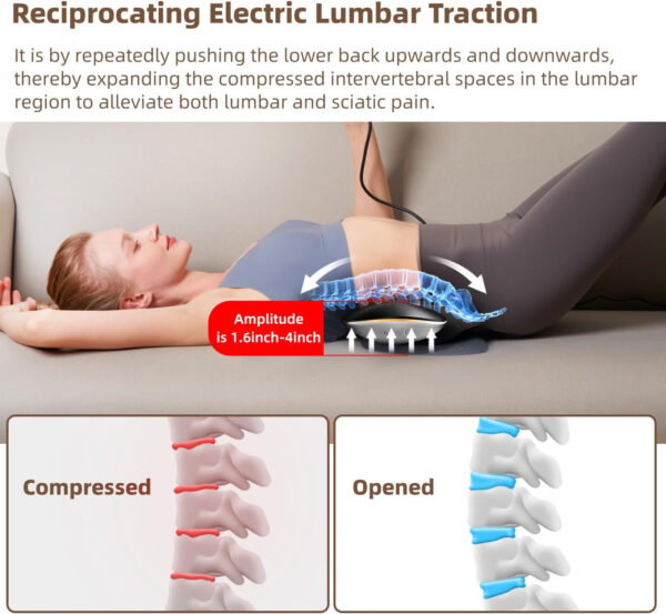 Electric Lumbar Traction Device, Multifunctional Back Traction Device with Dynamic Airbag Traction, 20-Level Electrotherapy, 3-Level Vibration Massage and Thermal Therapy from 113 to 131℉