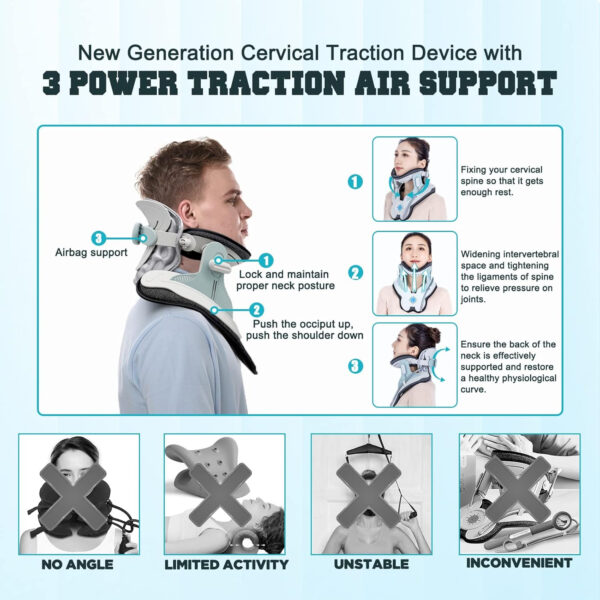 Cervical Neck Traction Device,Electric Air Pump Neck Stretcher Cervical Traction Device,with 3 Power Traction and 8 Airbag Support,Neck Brace which Decompresses the Neck and Relieves Neck Tension