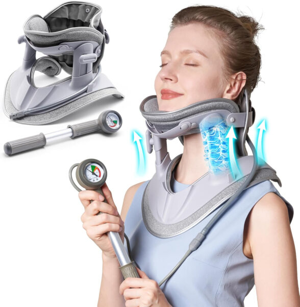 Cervical Neck Traction Device, Adjustable Cervical Traction Device with 3 Power Traction, 8 Airbag Support for Neck Pain Relief Neck Stretcher Air Pump Neck Brace