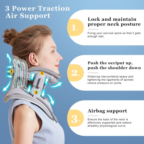 Cervical Neck Traction Device, Adjustable Cervical Traction Device with 3 Power Traction, 8 Airbag Support for Neck Pain Relief Neck Stretcher Air Pump Neck Brace