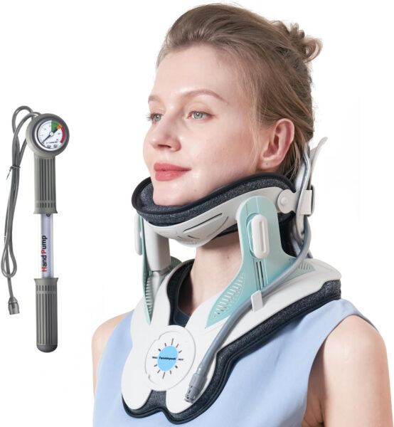 Twinklepoch Cervical Neck Traction Device – Home Use Neck Traction Device, Manual Air Pump with 3 Power Tractions and 8 Built-in Airbag Support, Fully Adjustable Neck Stretcher