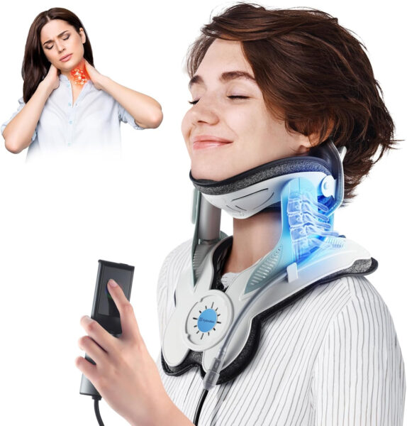 Cervical Neck Traction Device: Neck Stretcher for Cervical Pain Relief, Electric Air Pump with 3 Power Traction, Built-in 8 Airbag, Improved Stretcher for Neck Decompression and Neck Tension Relief