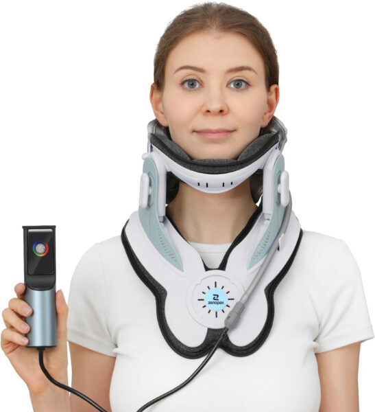 Neck Traction Device – Adjustable Cervical Neck Traction Device with Electric Air Pump, 3 Power Traction Neck Stretcher with 8 Built-in Airbag Support for Use at Home or Office, Blue