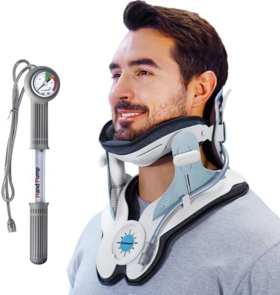 Cervical Neck Traction Device, Adjustable Air Pump Inflatable, Built-in 8 Airbag, Neck Stretcher for Cervical Pain Relief and Relaxation