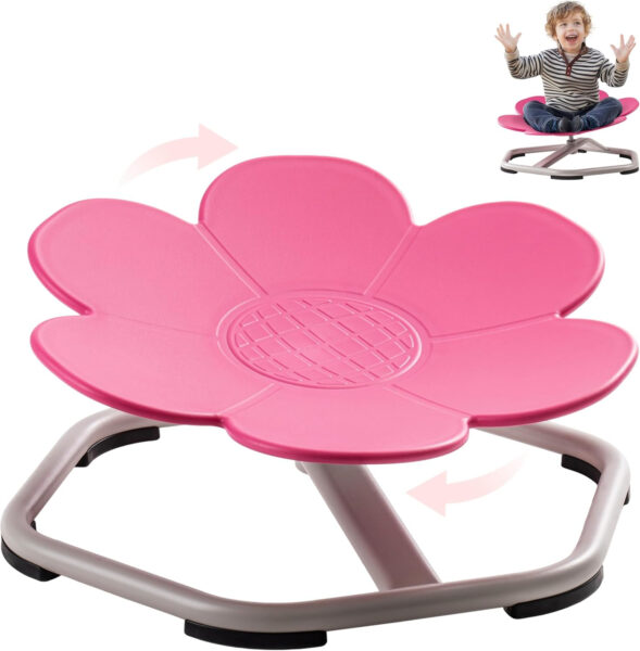 ROBUD Kids Sensory Swivel Chair, Autism Kids Swivel Chair with Non-Slip Design, Training Body Coordination, Flower Shape Wobble Chair, No Assembly, Pink