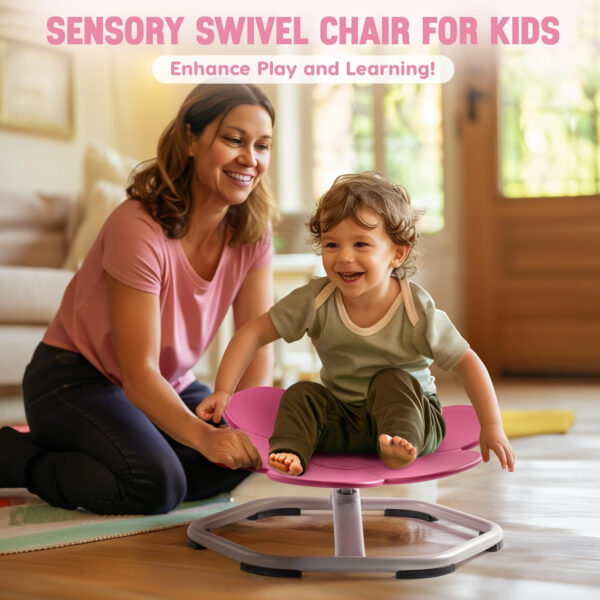 ROBUD Kids Sensory Swivel Chair, Autism Kids Swivel Chair with Non-Slip Design, Training Body Coordination, Flower Shape Wobble Chair, No Assembly, Pink