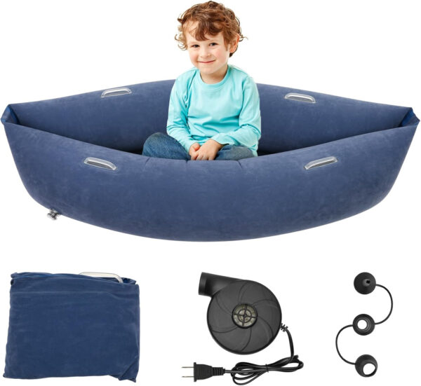 Sensory Chair for Kids, 60″ Inflatable Peapod Sensory Chair, Sensory Pod for Autistic Children, Sensory Toys Gift, with Electric Air Pump (Navy Blue)