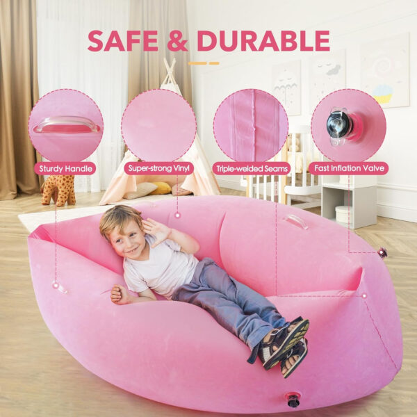 Sensory Chair for Kids, 60″ Inflatable Sensory Pod, Sensory Pod for Autistic Children, Peapod Sensory Chair Kids-Includes Electric Air Pump, Pink