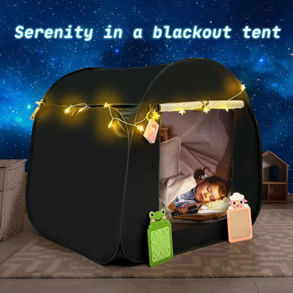 Kids Pop-up Sensory Tent, Foldable Blackout Tent for Children with Autism and ADHD, Calm Corner with Cognitive Toys Included, with Mesh Windows， Ideal for Kids with Special Sensory Needs