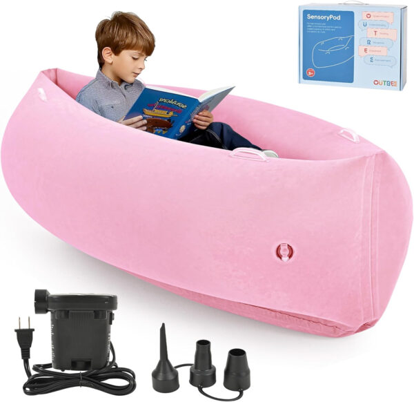 OUTREE Sensory Chair for Kids,60″ Includes Electric Air Pump,Inflatable Sensory pod for Children,Sensory Toys for Kids with Autism,Sensory Peapod,Pink