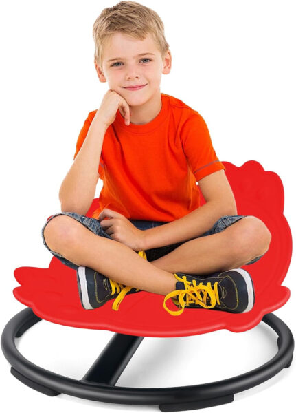 Sensory Swivel Chair for Autism Kids, Sensory Spin Chair Seat Improve Physical Coordination Wobble Chair for Kids Sit and Spin Relief of Motion Sickness (Red)