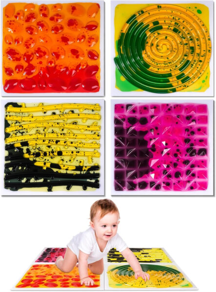 Liquid Sensory Tiles for Kids Set of 4: Lava Floor Tiles Sensory Experience for Kids’ Development Liquid Fusion Activity Mat: Exciting Learning Through Sensory Play