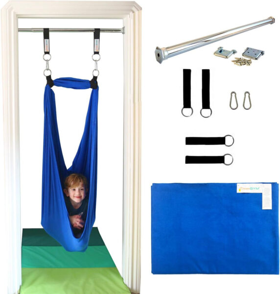 DreamGYM Doorway Sensory Swing Kit – Blue Compression Swing – 95 Cotton