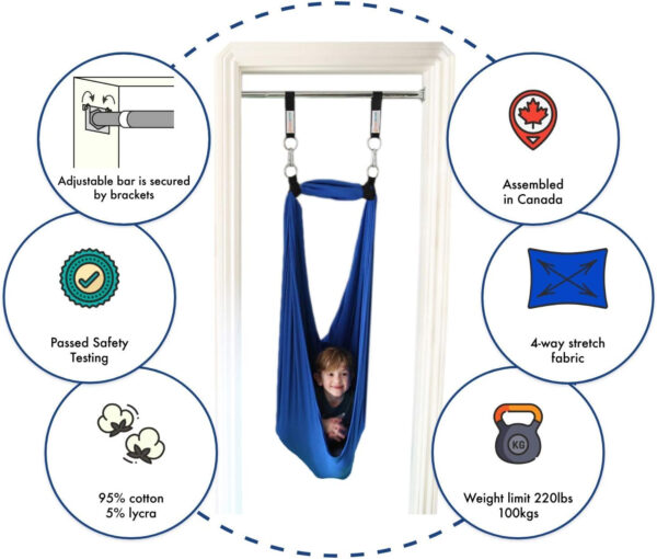 DreamGYM Doorway Sensory Swing Kit – Blue Compression Swing – 95 Cotton