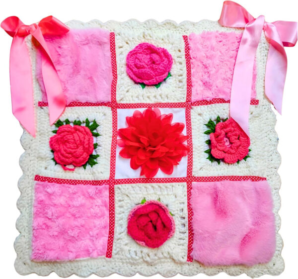 Soft Pink Crocheted Sensory Pillow Cover. Fidget Blanket for Dementia. Dementia Products for Elderly and Alzheimer Activities. for Comfort and Anxiety Relief.