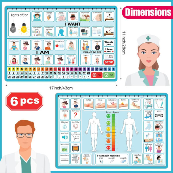 6 Pcs Communication Board for Nonverbal Adults Aphasia Colorful Picture Symbol Communication Cards for Patients Children(Blue)