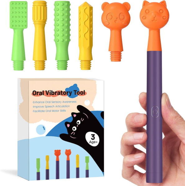 Oral Motor Stimulation kit with 6 Soft Textured Interchangeable Heads,Support for Speech and Feeding,Enhancing Muscle Strength and Coordination, Improve Phonation,Calm Sensory Needs