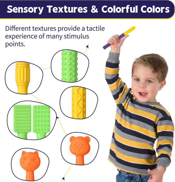 Oral Motor Stimulation kit with 6 Soft Textured Interchangeable Heads,Support for Speech and Feeding,Enhancing Muscle Strength and Coordination, Improve Phonation,Calm Sensory Needs