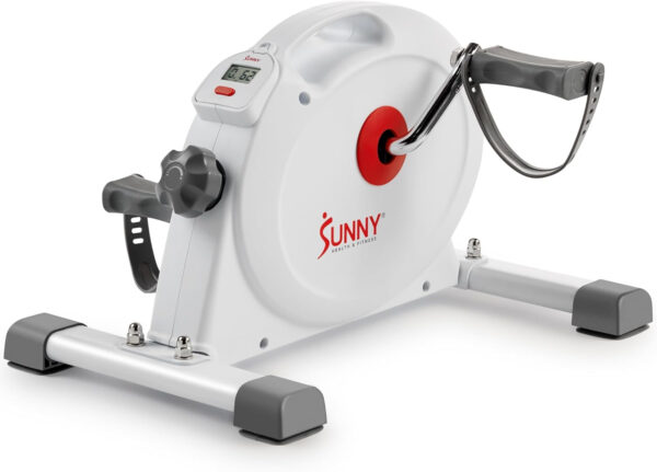 Sunny Health & Fitness Smart Exercise Bike, Under Desk Mini Arm/Leg Pedal Exerciser for Senior Workout, Cycle Cardio Training at Home, Free SunnyFit App Connect, Optional in Color, Mat/Workout Bands