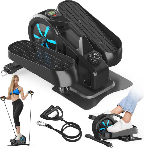 Under Desk Bike Pedal Exerciser Under Desk Elliptical Manual Quiet Elliptical Mini Standing Elliptical Machines for Home Use Portable Foot &Leg Pedal Exerciser with 2 Resistance Bands