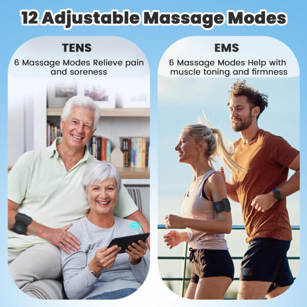 Wireless Tens Unit Muscle Stimulator – Two Sets of Tens Unit Massager for Pain Relief – Up to 12 Mode 20 Intensity Portable with App Controlled Bluetooth TENS EMS Muscle Stimulator Machine