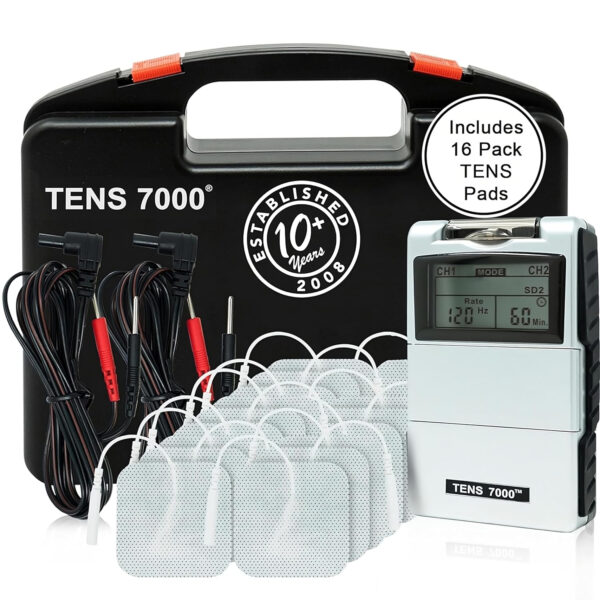 TENS 7000 Digital TENS Unit with Accessories, Includes 16 Pack Electrodes – TENS Unit Muscle Stimulator for Back Pain Relief, General Pain Relief, Neck Pain, Sciatica Pain Relief, Nerve Pain Relief