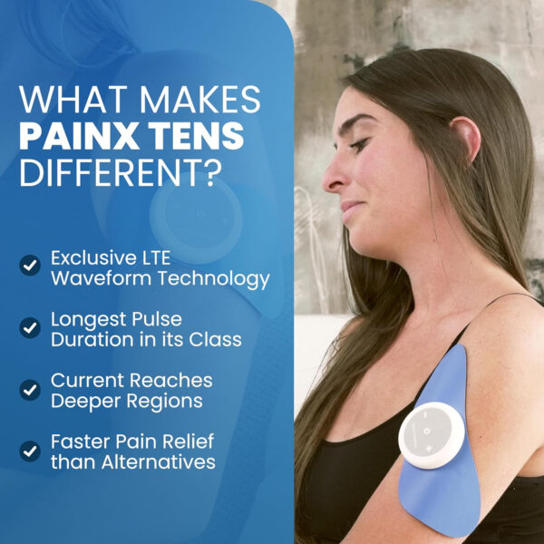 PainX TENS Wireless Tens Unit Muscle Stimulator with EMS – FSA Tens Unit for Back Pain, Knee, Neck and Face with Remote Control, Portable Tens Unit Wireless, Rechargeable Electrode Pad