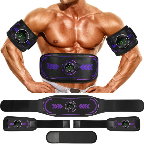 Abs Muscle Stimulator with TENS & PMS Function, Muscle Machine Workout Equipment, Ab Toning Belt for Abdomen/Arm/Leg, Ab Trainer for Home Gym Use