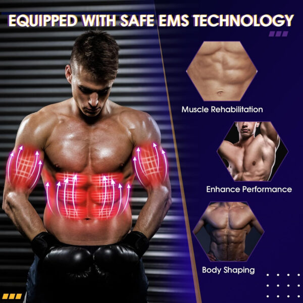 Abs Muscle Stimulator with TENS & PMS Function, Muscle Machine Workout Equipment, Ab Toning Belt for Abdomen/Arm/Leg, Ab Trainer for Home Gym Use