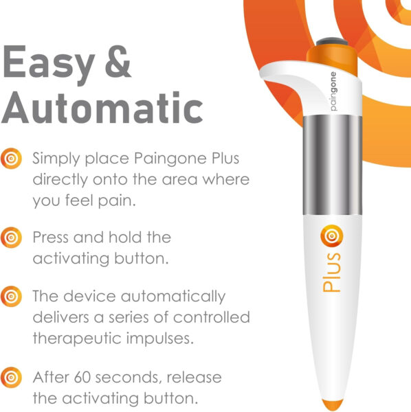 Paingone Plus, The Automatic TENS Pen – Fast, Effective Pain Relief for Sore & Aching Muscles- Use on Hands, Feet, Knees & More – Compact & Portable with No Wires, Pads or Gels