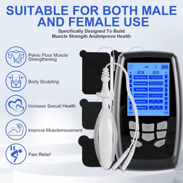 TENS Unit Muscle Stimulator and EMS Pelvic Floor Muscle Exercise. Multifunctional Impulses to Pain Relief for Muscle,Joints and Muscle Strengthening Training.Specialized Storage Gift Box.