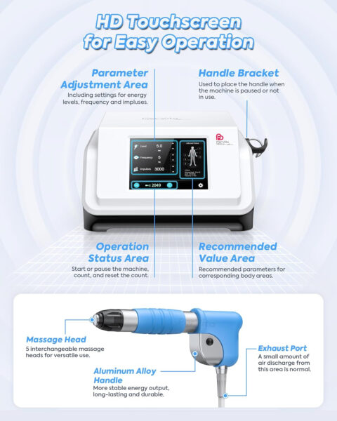 Extracorporeal Shock Wave Therapy ESWT Machine for Joint and Muscle Pain Relief, Muscle and Bone Tissue Regeneration, Painless, Non-Invasive, No Side Effects, PSP20