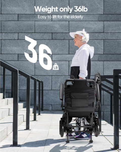 Lightweight Electric Wheelchair, Only 36lbs, Foldable Power Wheelchair for Adults,Dual Motors,Intelligent Folding,Motorized Mobility Scooters for Seniors,All Terrain,Travel Size