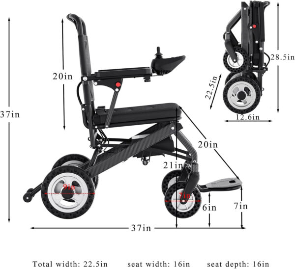 Lightweight Electric Wheelchairs (only 30lbs) for Adults- Travel Size – Airline Approved – Foldable Electric Power Wheelchair Support 220lbs, Motorized Wheelchairs for Seniors