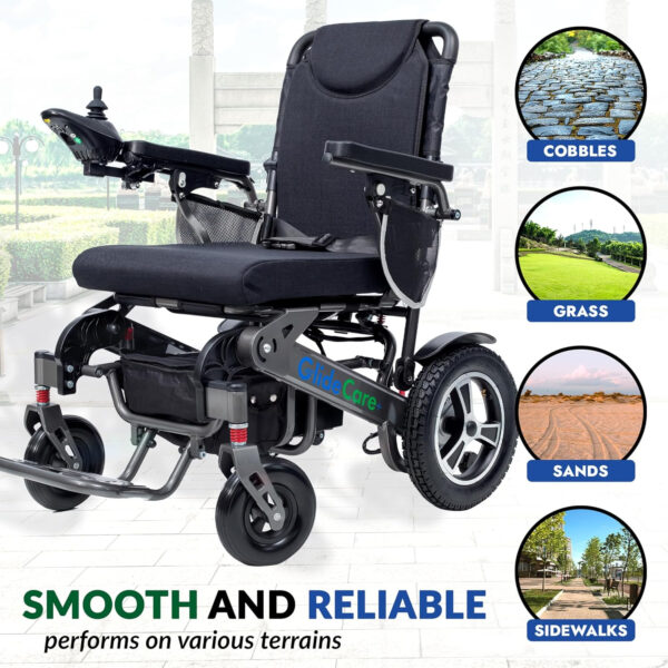 Glide Care G-6 Lightweight Foldable Electric Wheelchair for Adults – Airline-Approved, Compact Motorized Power Chair with 13-Mile Range, Silver Frame for Travel & Outdoor Use